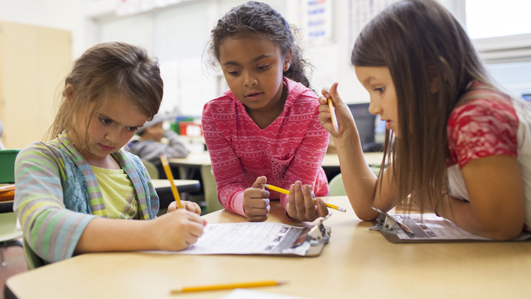 Third graders working together on an assignment