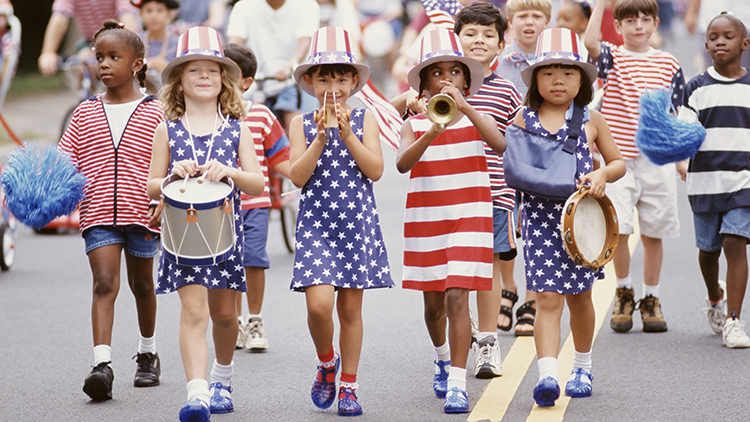 Children marching in 4th of July parade