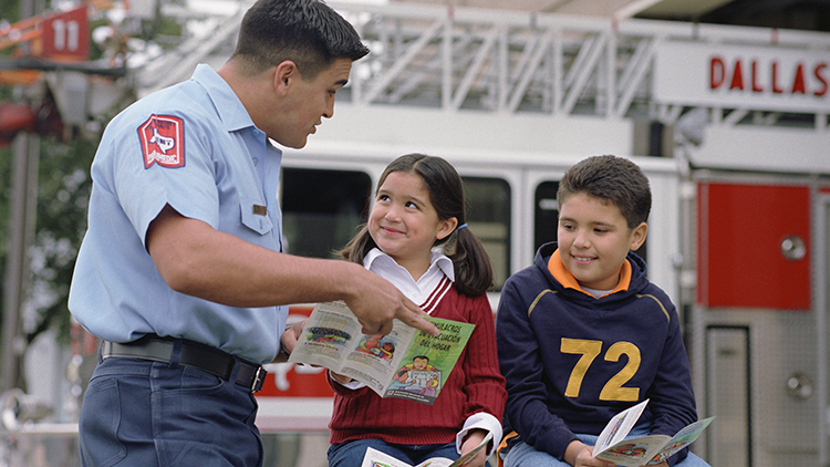Firefighter and children