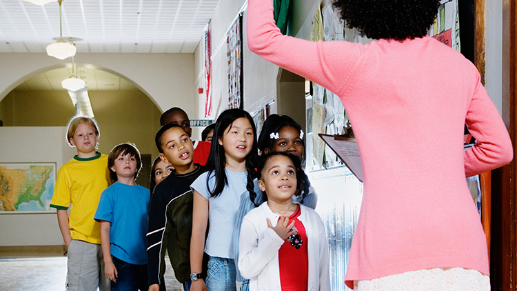 Kids in line at fire drill